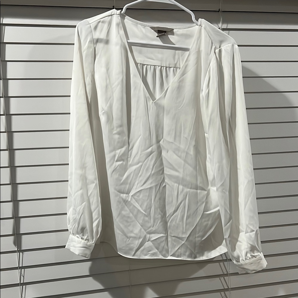 H&M White Cuffed Sleeve Relaxed Blouse